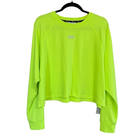 NWT DKNY Sport Neon Green Yellow Women's Crewneck Cropped Sweatshirt Pullover - Picture 1 of 9
